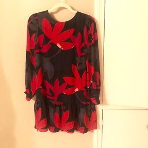 Loft Long Sleeve Drop Waist Floral Mini Dress
